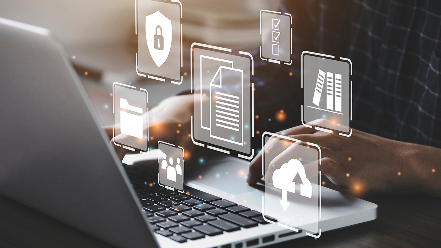 ilustarción digital basada fotografía de un hombre reaalizando la búsqueda de un archivo en un computador